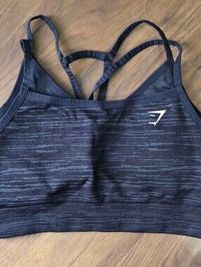 Gymshark Navy Strappy Seamless Heathered Sports Bra Size Small